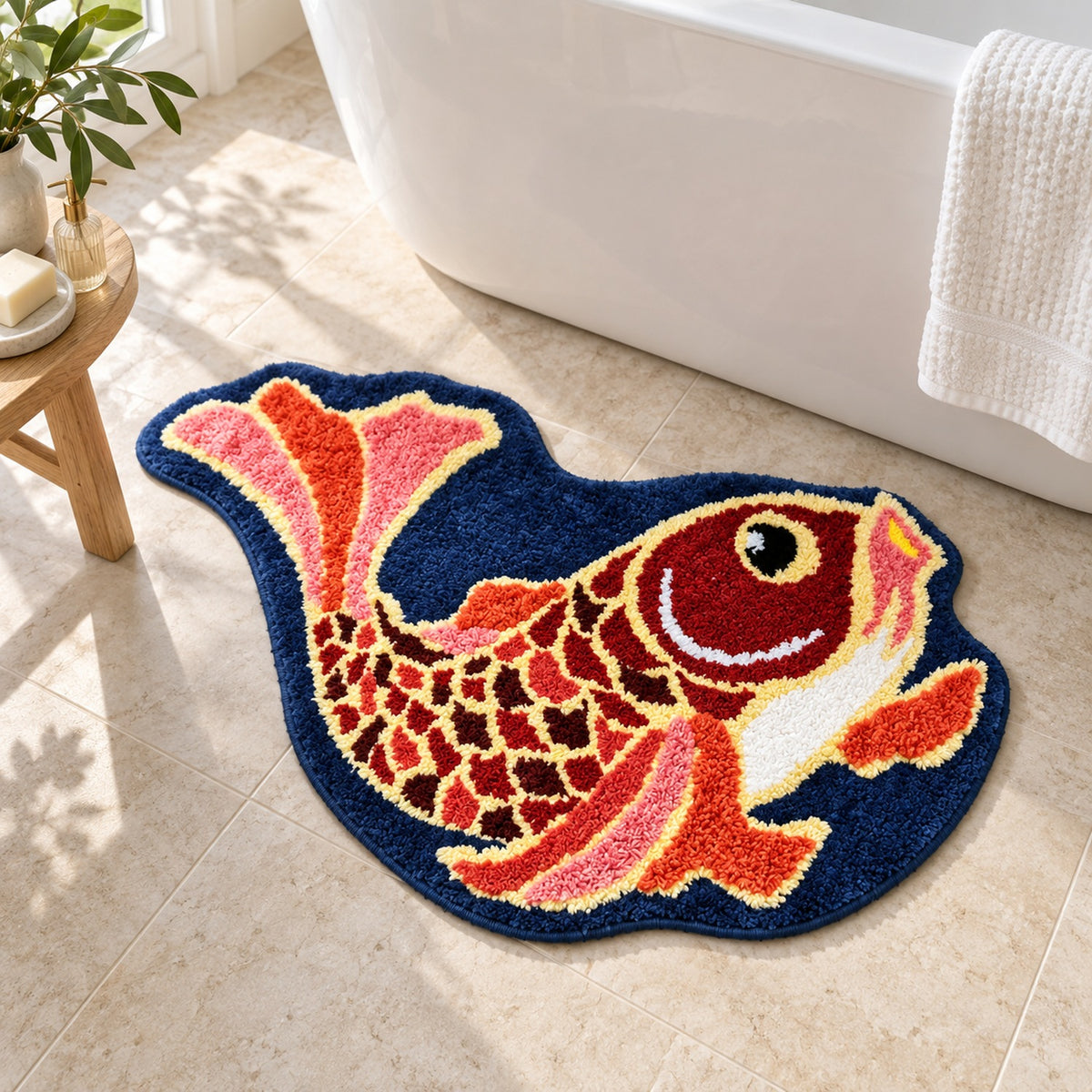 Feblilac Traditional Koi Red Tufted Bath Mat