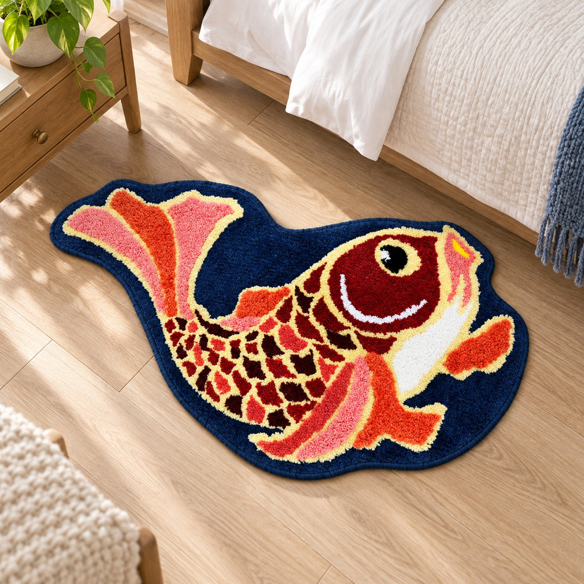 Feblilac Traditional Koi Red Tufted Bath Mat