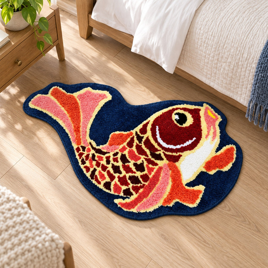 Feblilac Traditional Koi Red Tufted Bath Mat