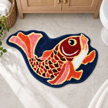 Feblilac Traditional Koi Red Tufted Bath Mat