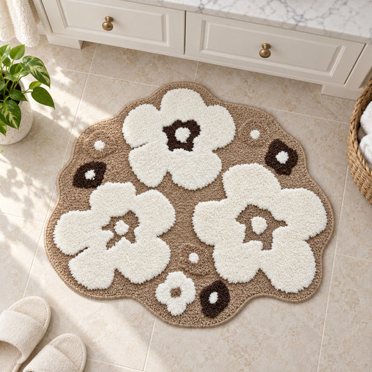 Feblilac White Flowers Tufted Bath Mat