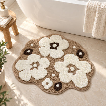 Feblilac White Flowers Tufted Bath Mat