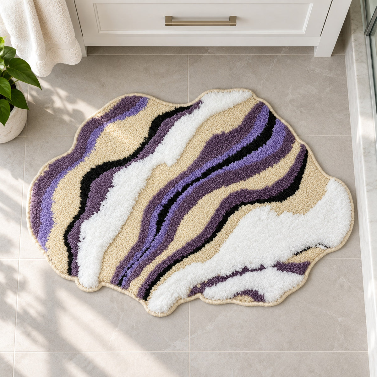 Feblilac Abstract Purple and White Cloud Tufted Bath Mat