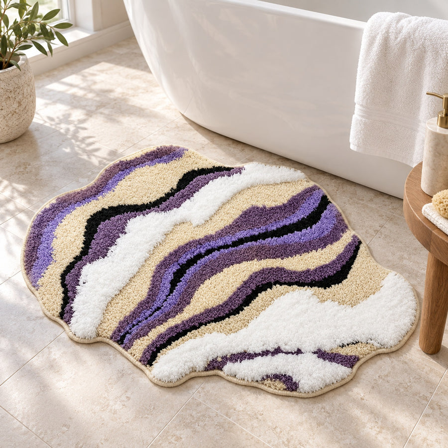 Feblilac Abstract Purple and White Cloud Tufted Bath Mat