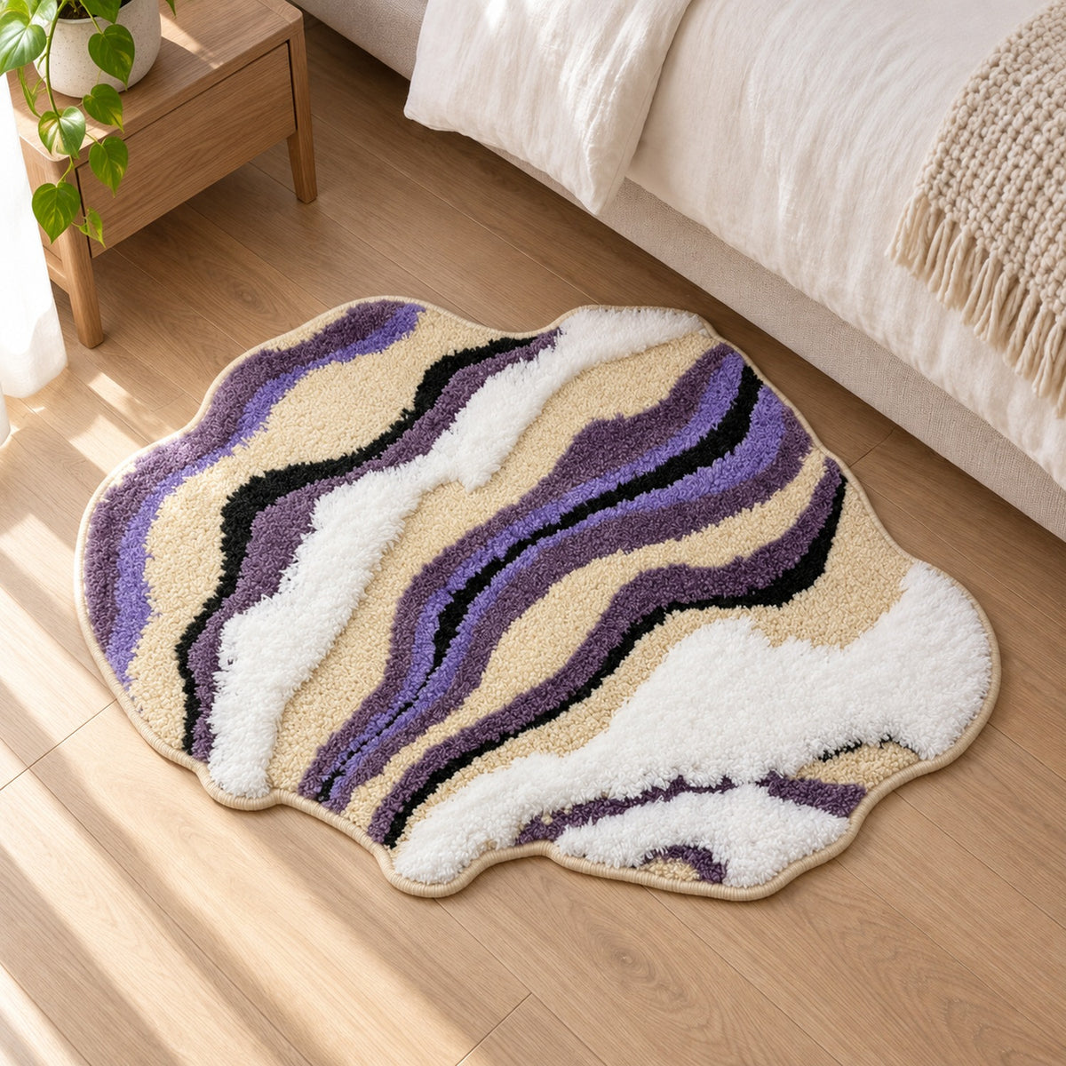 Feblilac Abstract Purple and White Cloud Tufted Bath Mat