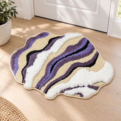 Feblilac Abstract Purple and White Cloud Tufted Bath Mat