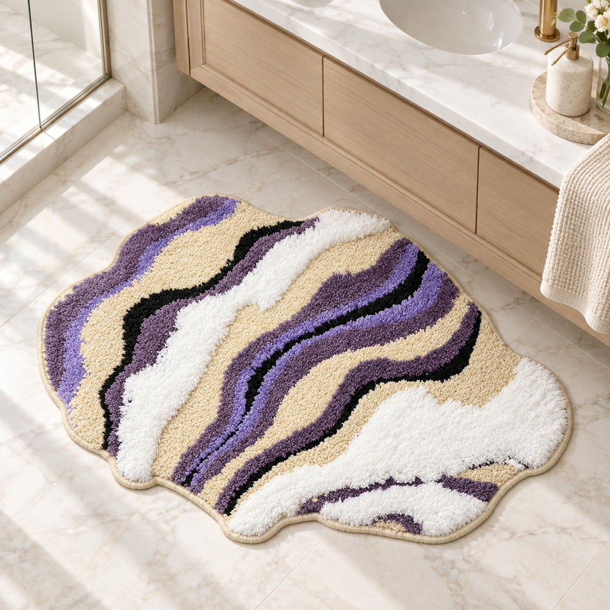 Feblilac Abstract Purple and White Cloud Tufted Bath Mat