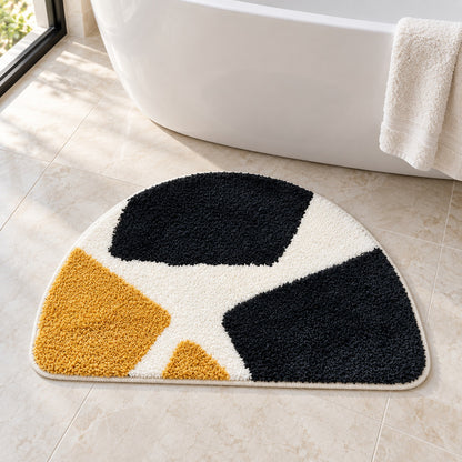 Feblilac Semicircular Color Block Tufted Bath Mat