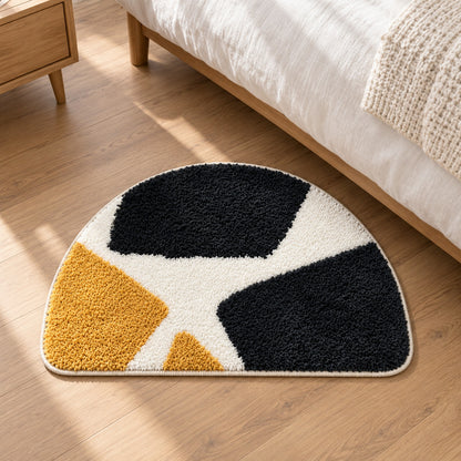 Feblilac Semicircular Color Block Tufted Bath Mat