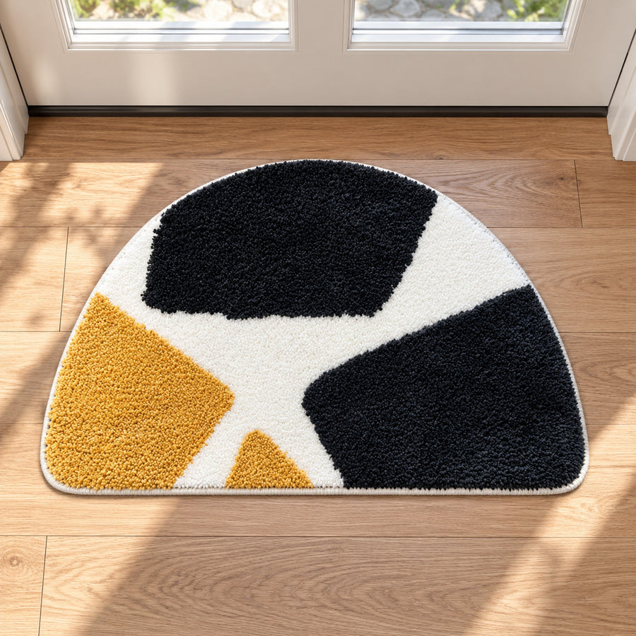 Feblilac Semicircular Color Block Tufted Bath Mat