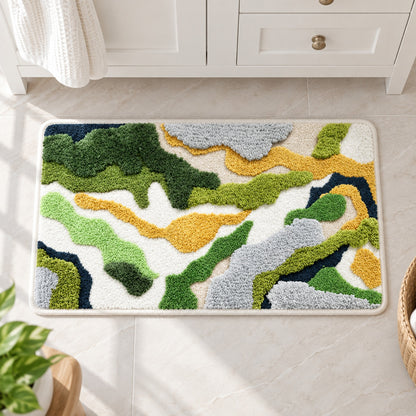 Feblilac Green and White Moss Runner Tufted Bath Mat