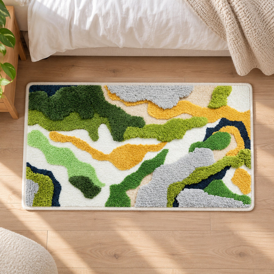 Feblilac Green and White Moss Runner Tufted Bath Mat