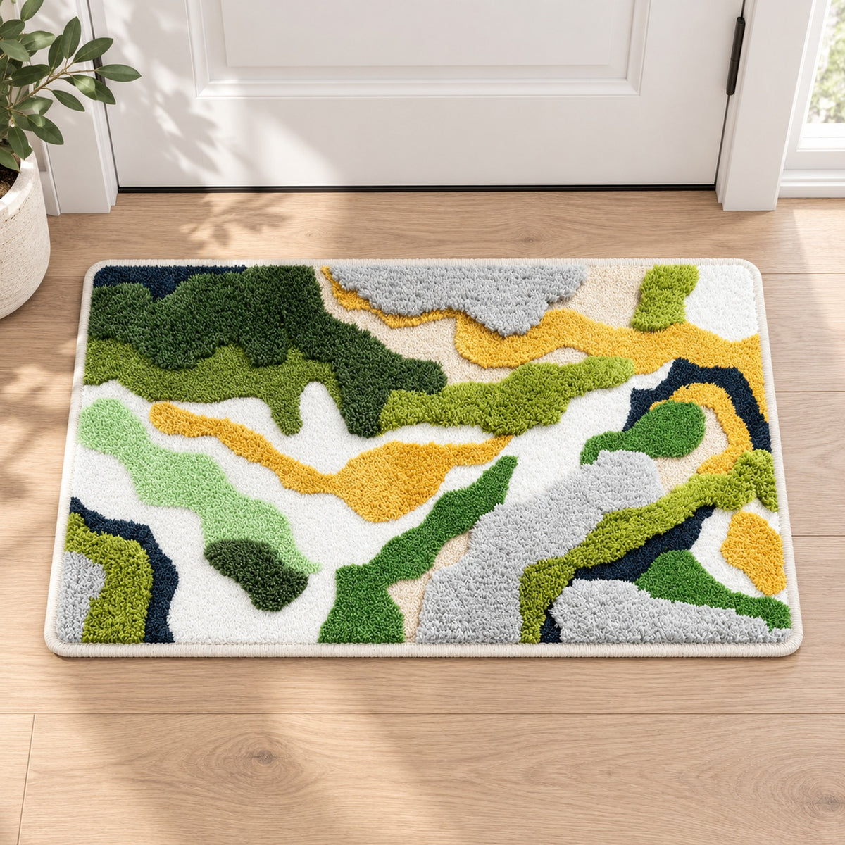Feblilac Green and White Moss Runner Tufted Bath Mat