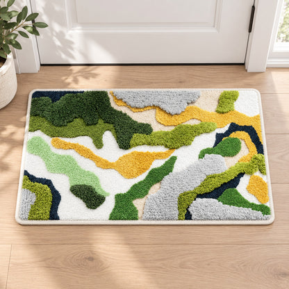 Feblilac Green and White Moss Runner Tufted Bath Mat