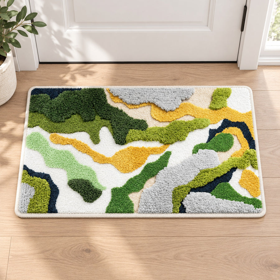 Feblilac Green and White Moss Runner Tufted Bath Mat
