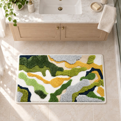 Feblilac Green and White Moss Runner Tufted Bath Mat