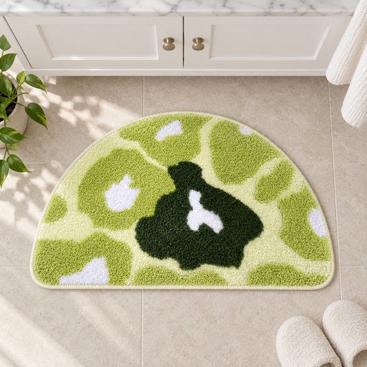 Feblilac Semicircular Green Small Flower Bush Tufted Bath Mat