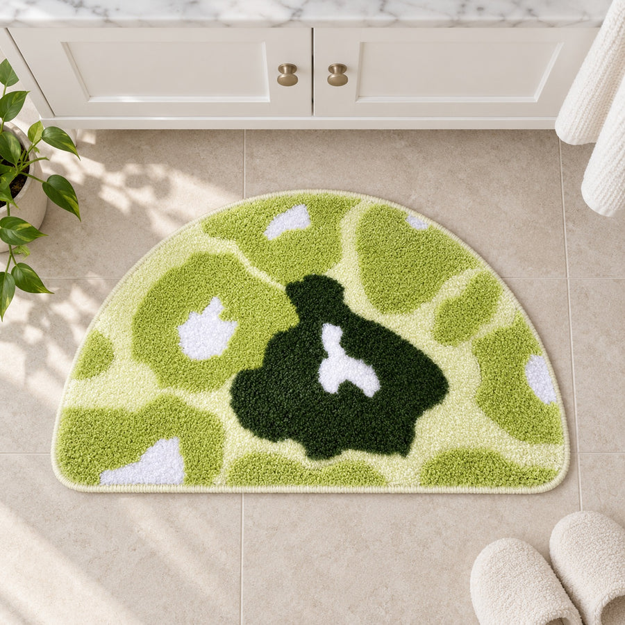 Feblilac Semicircular Green Small Flower Bush Tufted Bath Mat