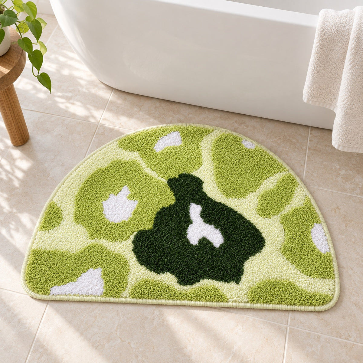 Feblilac Semicircular Green Small Flower Bush Tufted Bath Mat