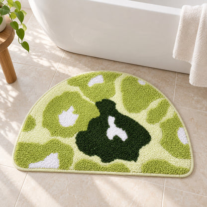 Feblilac Semicircular Green Small Flower Bush Tufted Bath Mat