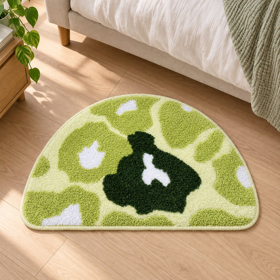 Feblilac Semicircular Green Small Flower Bush Tufted Bath Mat