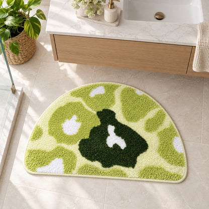 Feblilac Semicircular Green Small Flower Bush Tufted Bath Mat