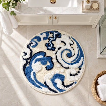 Feblilac Circular Abstract Wave Tufted Bath Mat