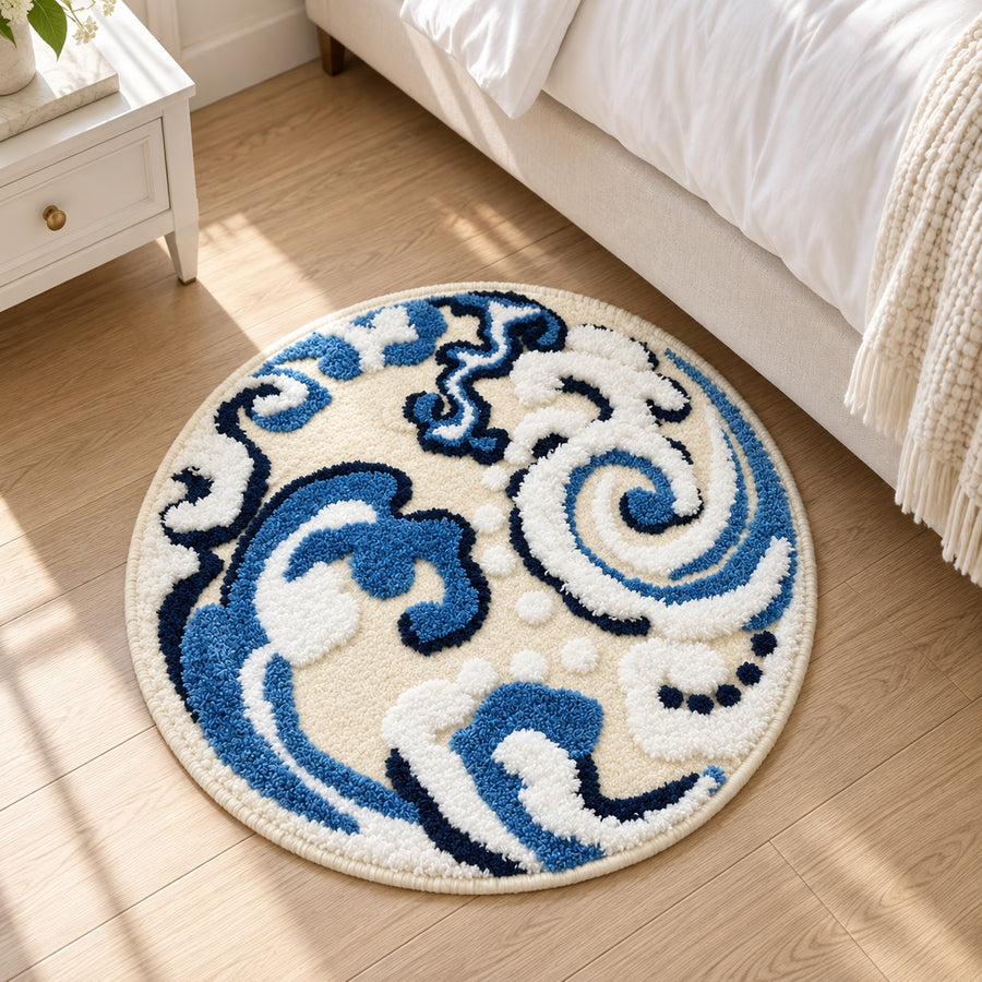 Feblilac Circular Abstract Wave Tufted Bath Mat