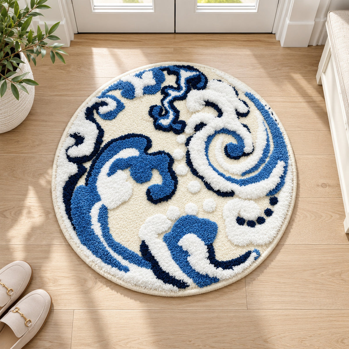 Feblilac Circular Abstract Wave Tufted Bath Mat