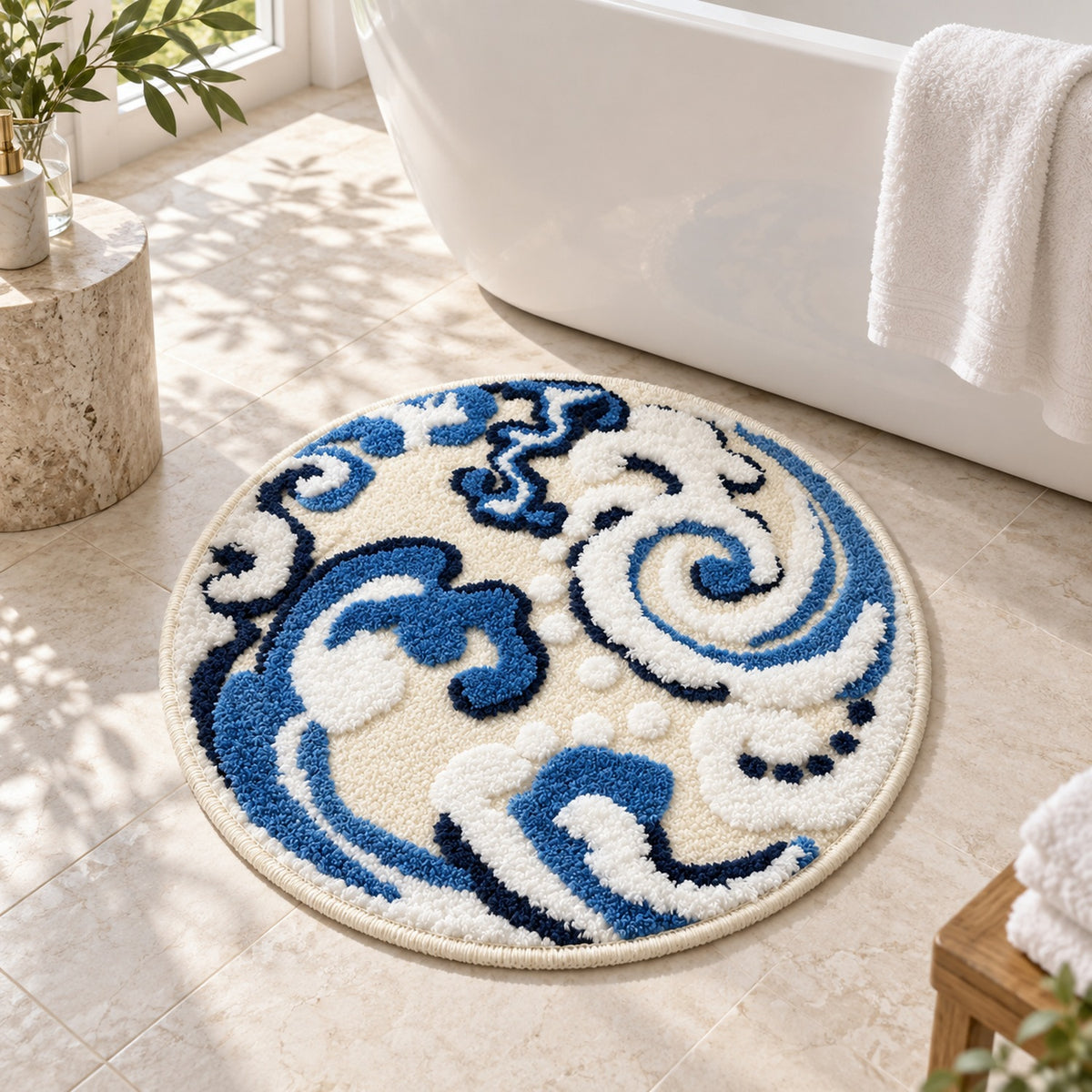 Feblilac Circular Abstract Wave Tufted Bath Mat