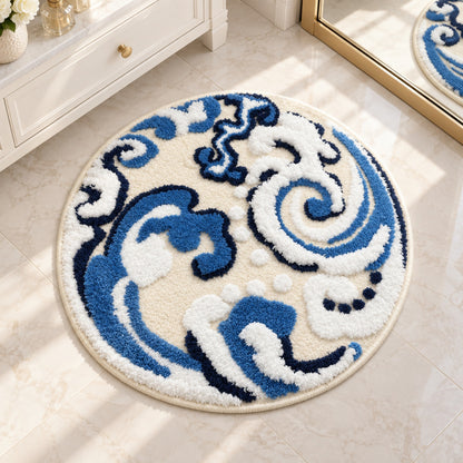 Feblilac Circular Abstract Wave Tufted Bath Mat