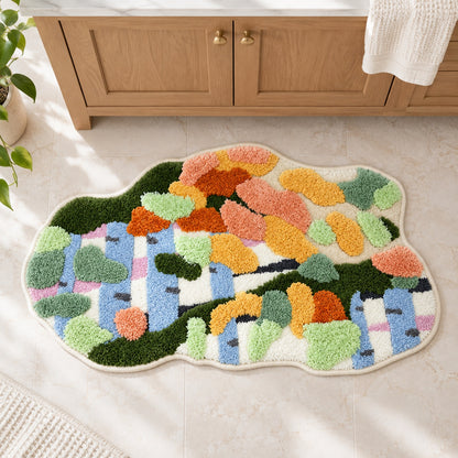 Feblilac Irregular Red and White Moss Runner Tufted Bath Mat