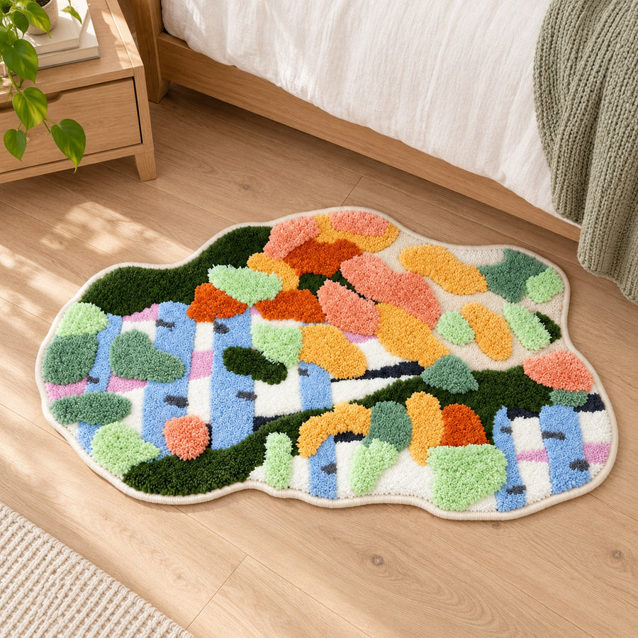 Feblilac Irregular Red and White Moss Runner Tufted Bath Mat