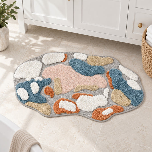 Feblilac Blue White and Pink Moss Runner Tufted Bath Mat