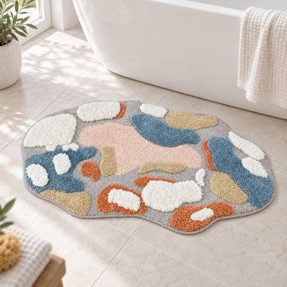 Feblilac Blue White and Pink Moss Runner Tufted Bath Mat