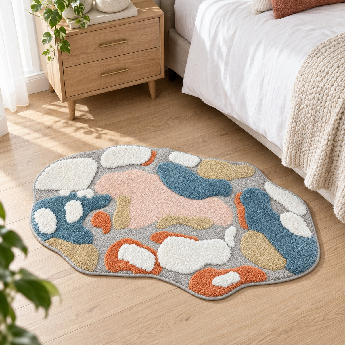 Feblilac Blue White and Pink Moss Runner Tufted Bath Mat