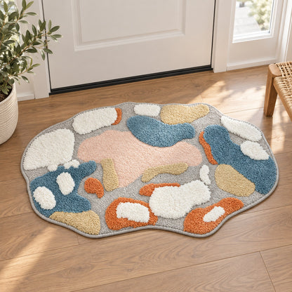 Feblilac Blue White and Pink Moss Runner Tufted Bath Mat