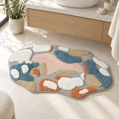 Feblilac Blue White and Pink Moss Runner Tufted Bath Mat