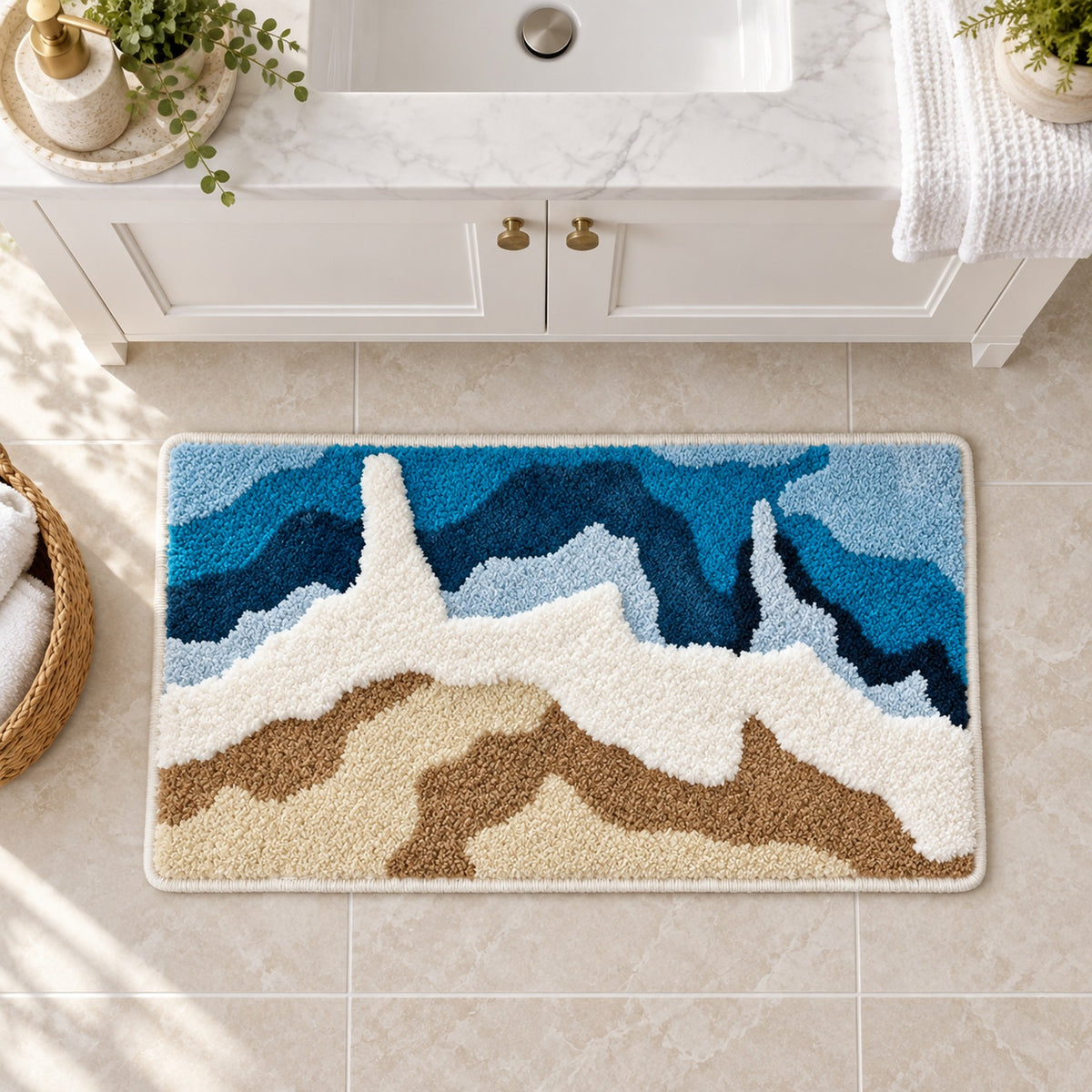 Feblilac Waves and Beach Runner Tufted Bath Mat