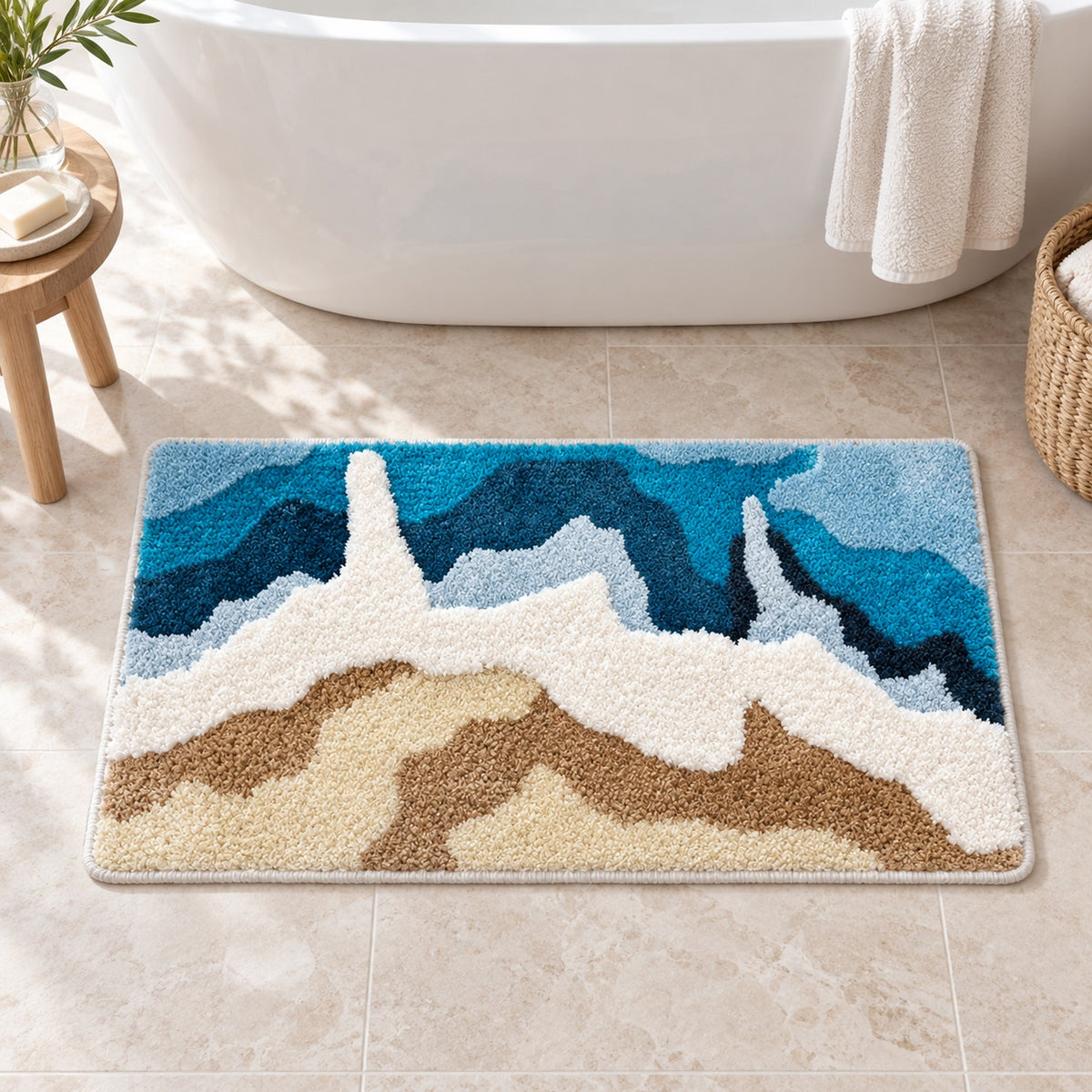Feblilac Waves and Beach Runner Tufted Bath Mat