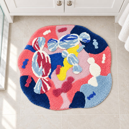 Feblilac Irregular Round Pink and Blue Abstract Moss Tufted Bath Mat