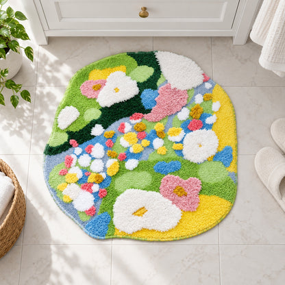 Feblilac Irregular Yellow Green White Moss Tufted Bath Mat