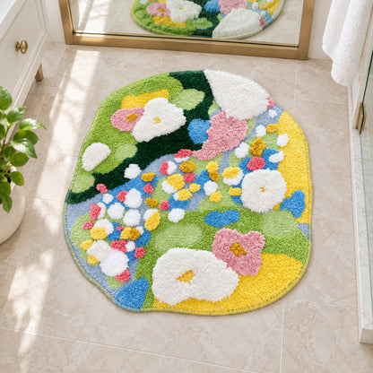 Feblilac Irregular Yellow Green White Moss Tufted Bath Mat