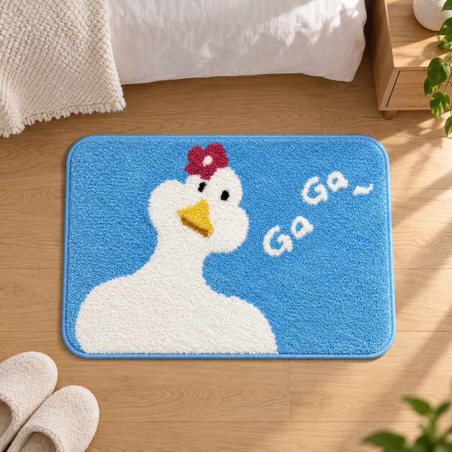 Feblilac Blue Background and White Duck Tufted Bath Mat