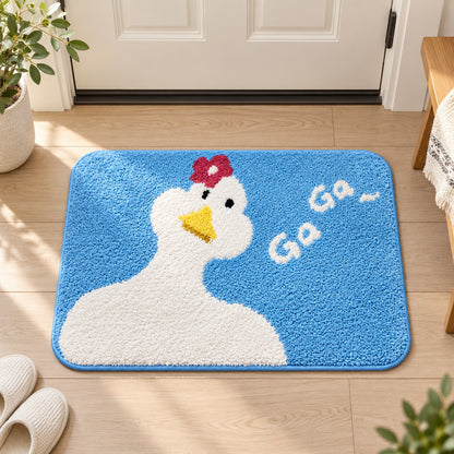 Feblilac Blue Background and White Duck Tufted Bath Mat