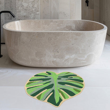 Feblilac One Big Monstera Leaf Tufted Bath Mat