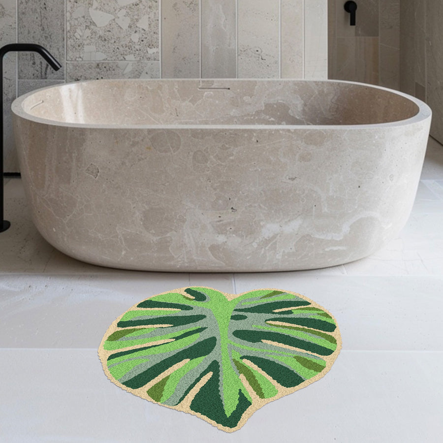 Feblilac One Big Monstera Leaf Tufted Bath Mat