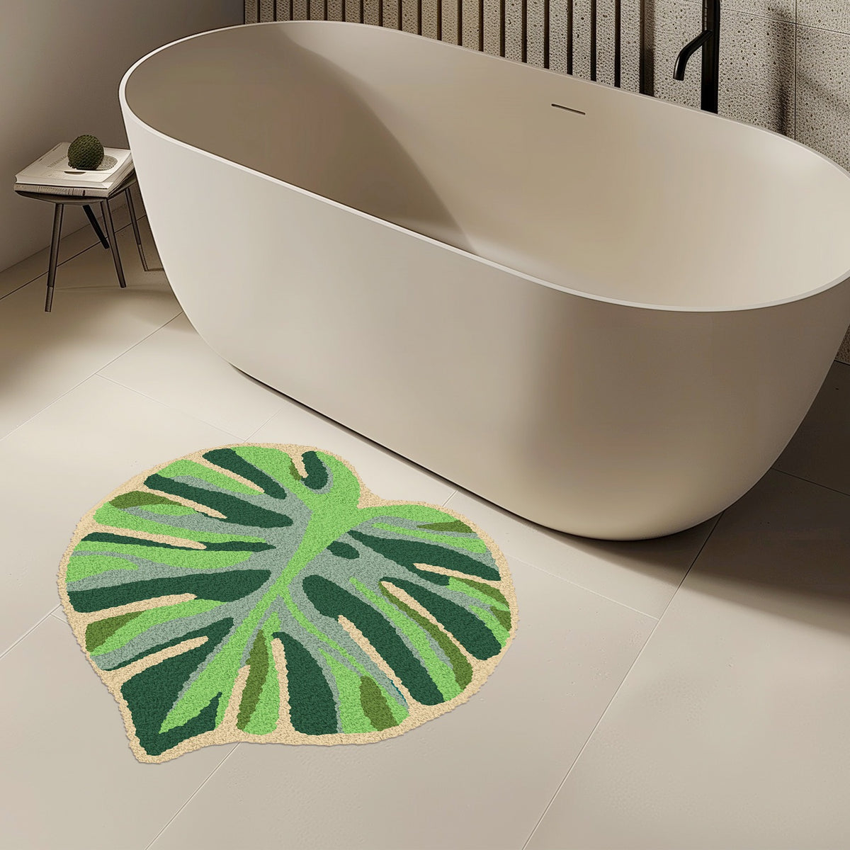 Feblilac One Big Monstera Leaf Tufted Bath Mat