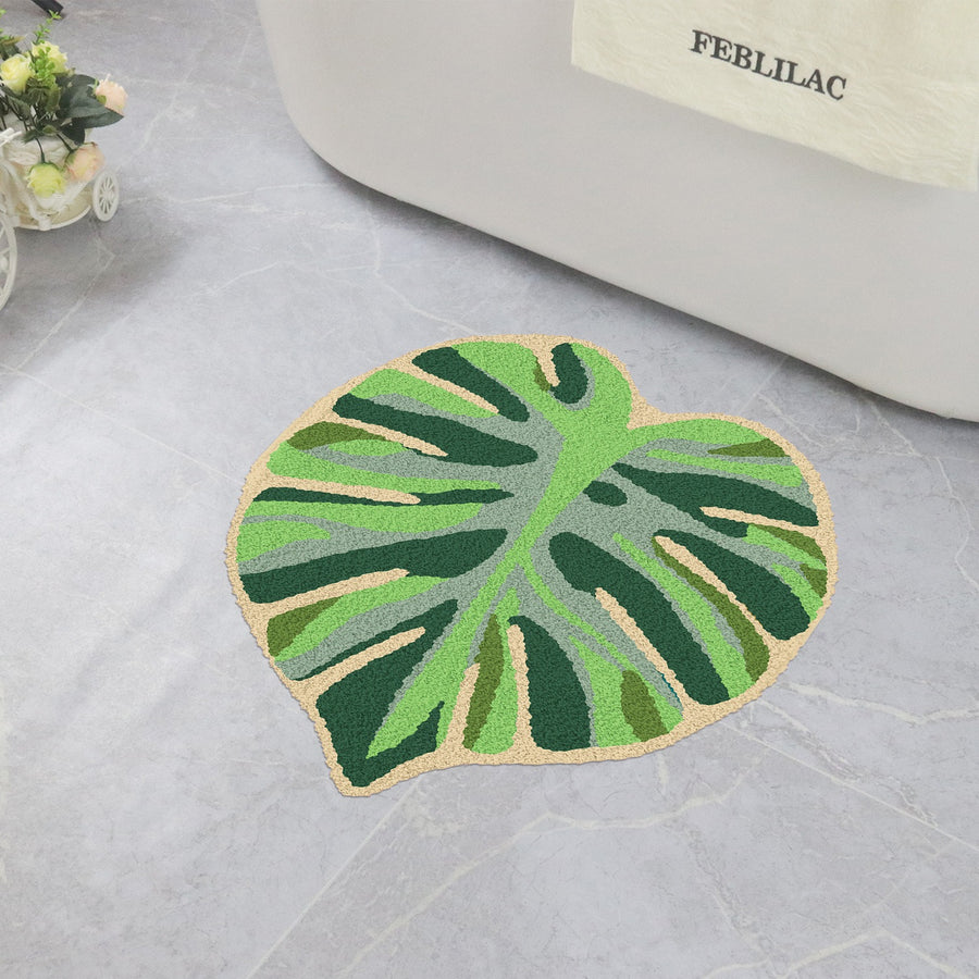 Feblilac One Big Monstera Leaf Tufted Bath Mat