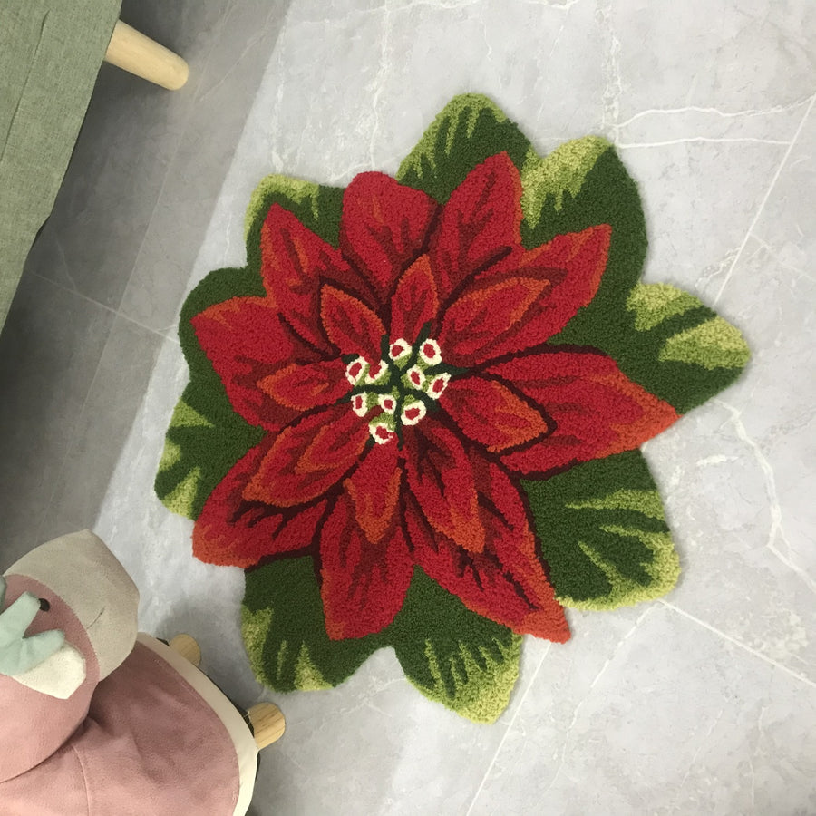 Feblilac Christmas Poinsettia Tufted Bath Mat